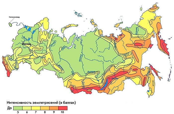 Интенсивность землетрясений в России